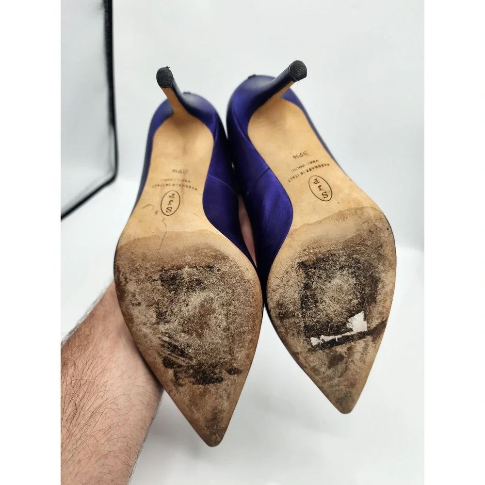 SJP Sarah Jessica Parker Fawn Metallic Purple Leather Pointed Toe Pumps 39.5